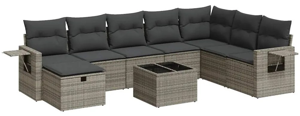 Set divano da giardino 9 pz con cuscini grigio in polyrattan