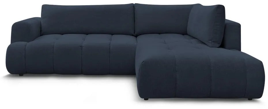 Divano angolare blu scuro allungabile e con contenitore (penisola a destra/a L) con rivestimento in ciniglia Fuji – Bobochic Paris