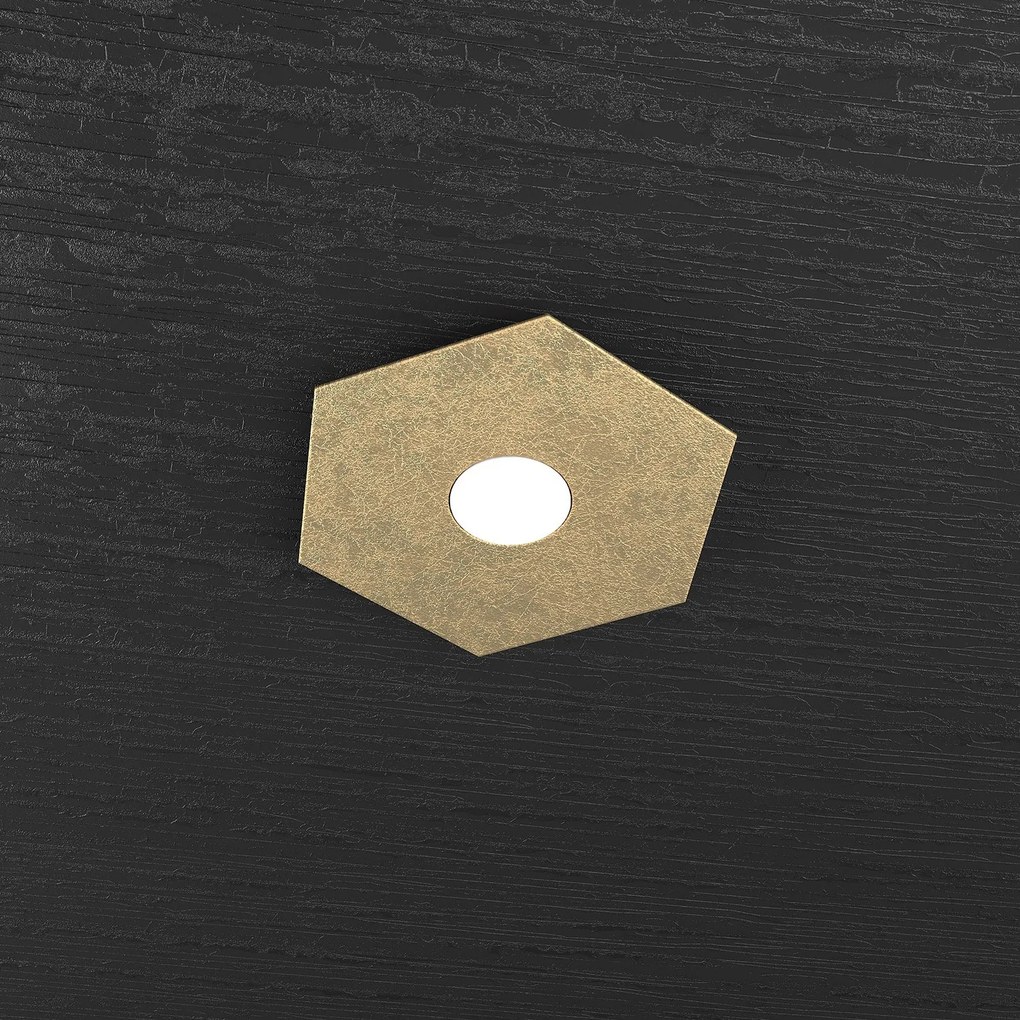 Plafoniera Industrial-Minimal Hexagon Metallo Foglia Oro 1 Luce Led 12W