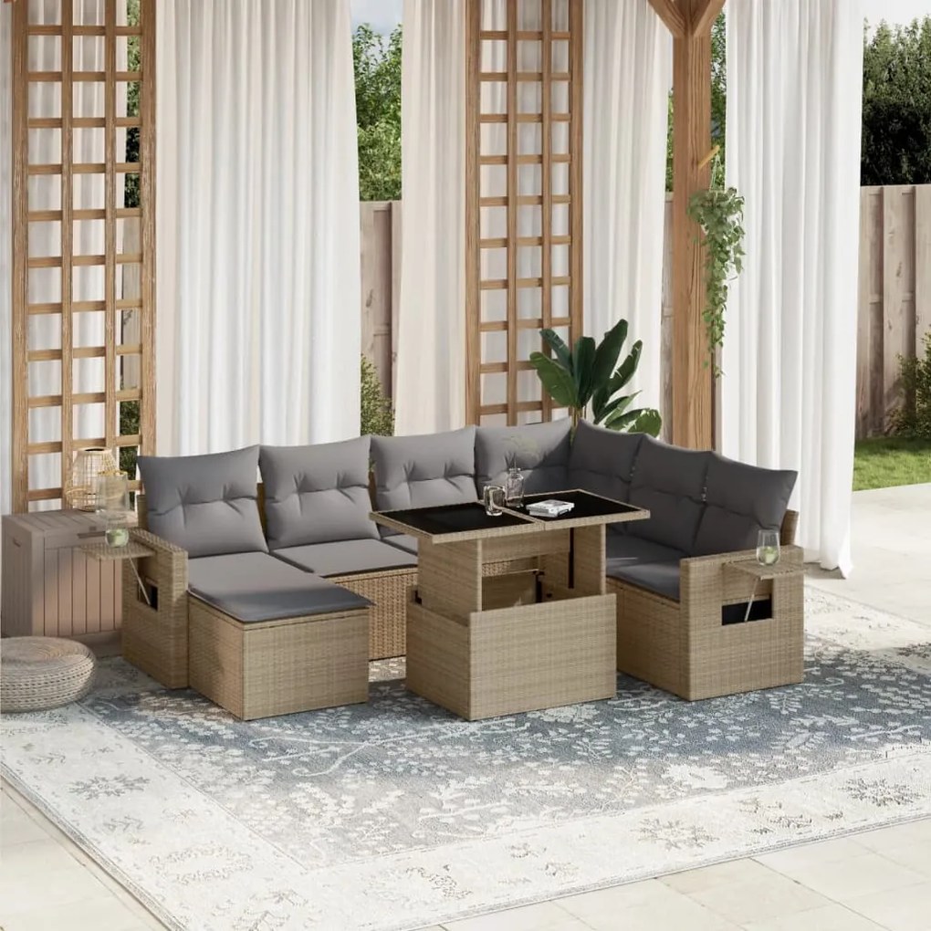 Set divano da giardino 8 pz con cuscini beige in polyrattan