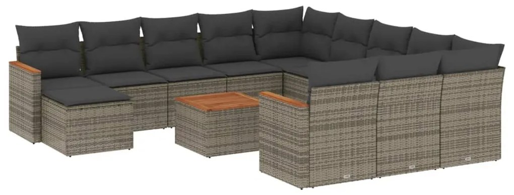 Set divani da giardino 13 pz con cuscini grigio in polyrattan