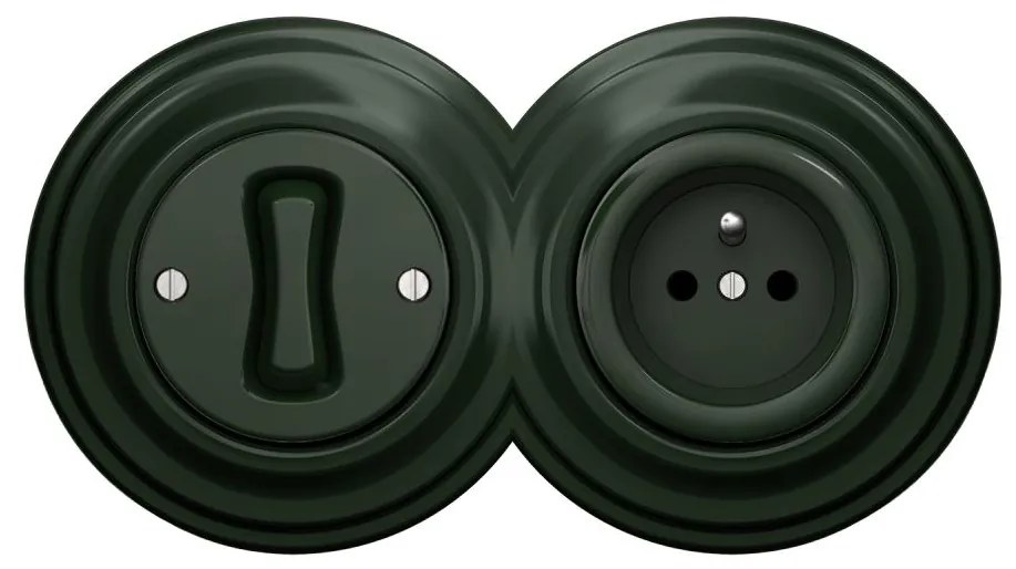 Kliklap - Interruttore unipolare retrò n. 1 e presa 230V con cornice verde
