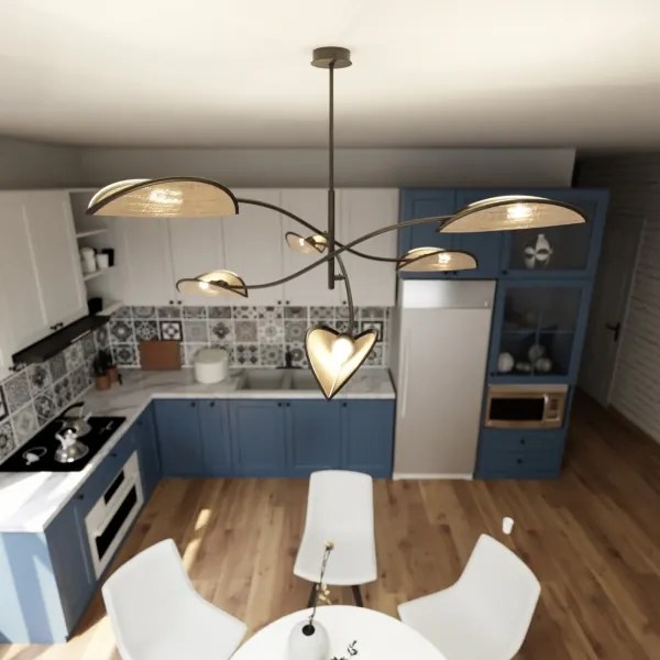 Lampadario a sospensione con supporto rigido LOTUS 6xE14/10W/230V nero/beige