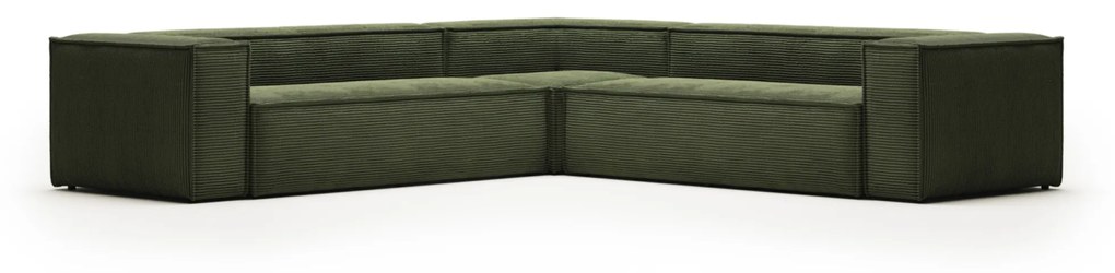 Kave Home - Divano ad angolo Blok 6 posti a coste spesso verde 320 x 320 cm