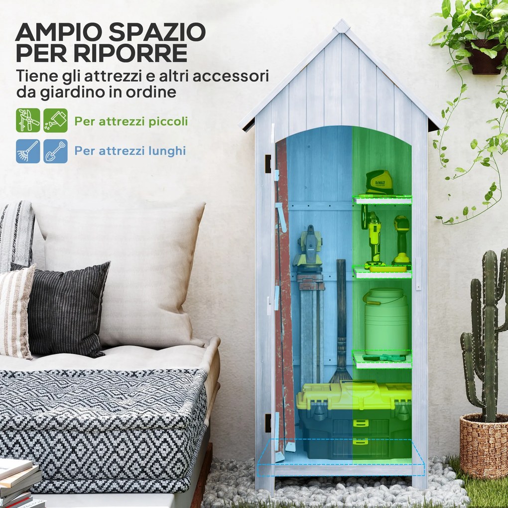 Casetta Porta Attrezzi 77,5x54,2x179,5 cm a 3 Mensole con Tetto Impermeabile in Bitume in Legno Bianco...