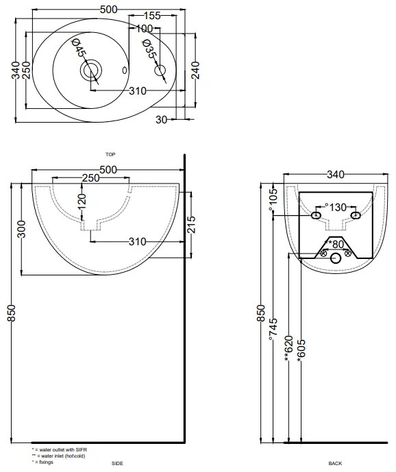 Cielo Le Giare lavabo sospeso 34x50 con troppopieno in ceramica bianco lucido