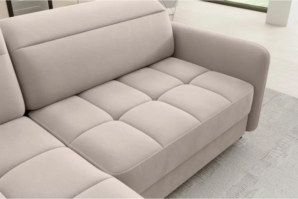 Divano angolare marrone chiaro allungabile/con contenitore (con penisola a sinistra/a L) e rivestimento in velluto Barea – ELTAP