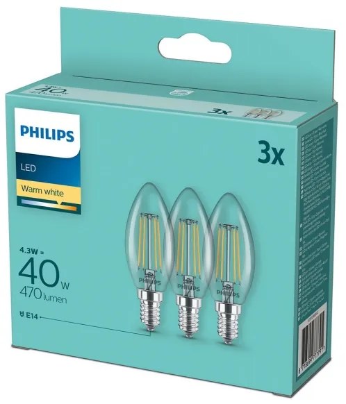 Confezione da 3 lampadine LED VINTAGE Philips B35 E14/4,3W/230V 2700K
