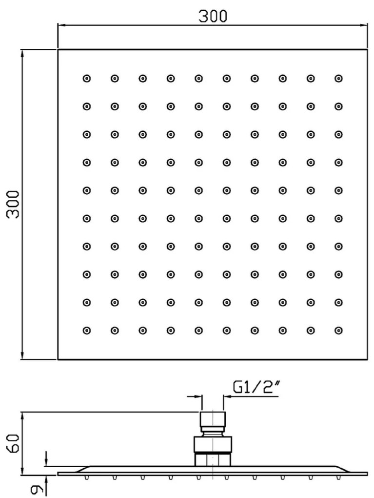 Soffione doccia 30x30 Quadro Getto Fisso cromo Zucchetti Him Z94216