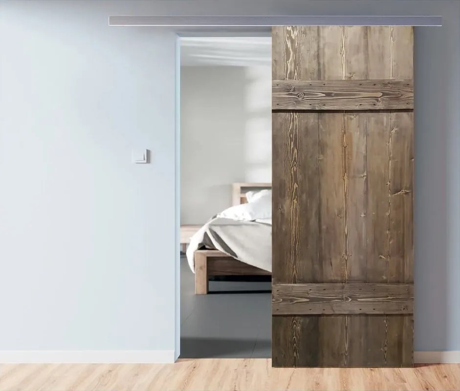 Porta scorrevole reversibile Barn Ebano in alluminio marrone, L 86 x H 215 cm, con binario Alu/legno