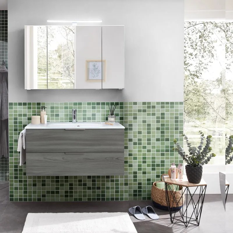 Mobile da bagno sospeso sotto lavabo L 99 x H 48 x P 45 cm grigio, 2 cassetti PELIPAL Madeo