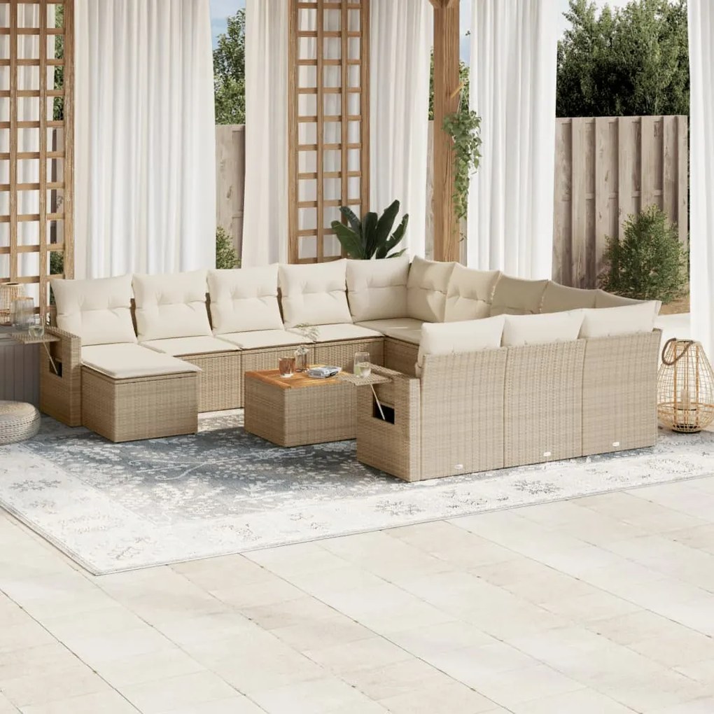 Set divano da giardino 13 pz con cuscini beige in polyrattan