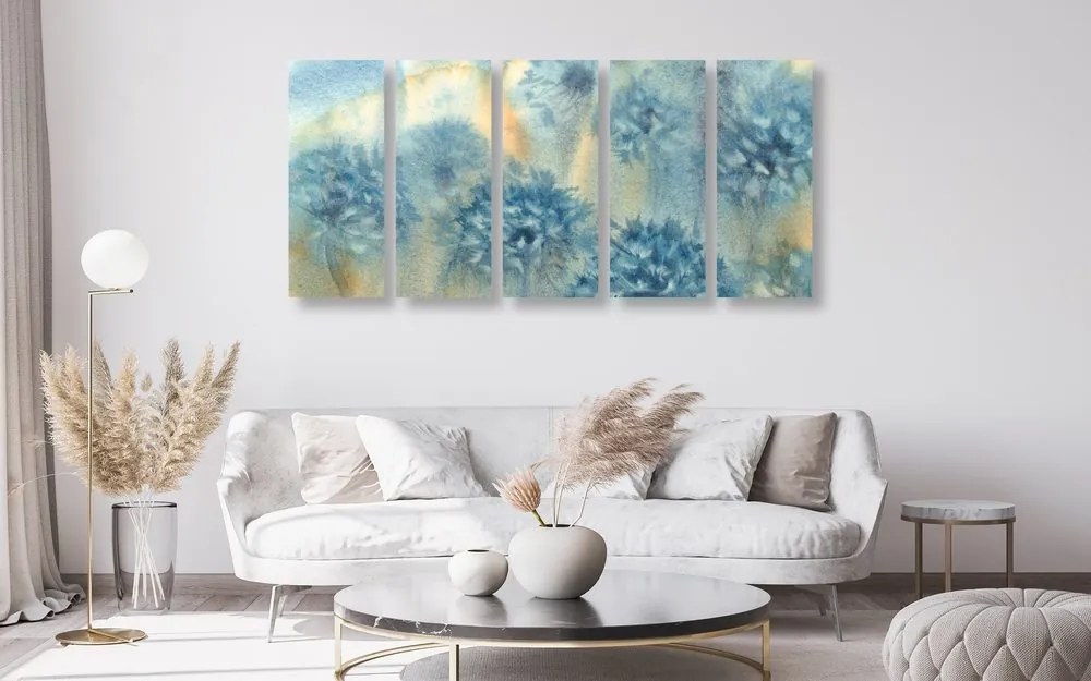 Quadri 5 pezzi – Dente di leone blu in versione acquerello