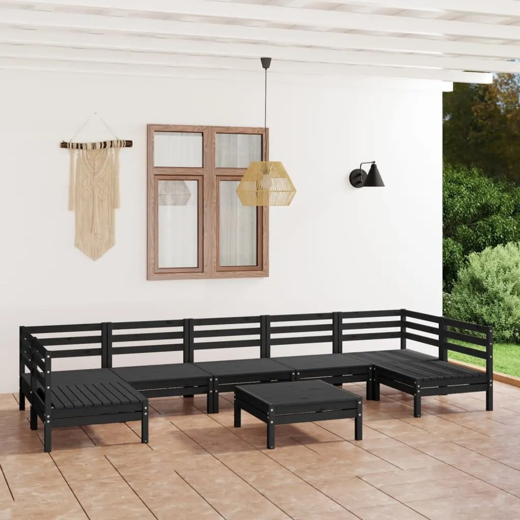 Set salotto da giardino 8 pz in legno massello di pino nero