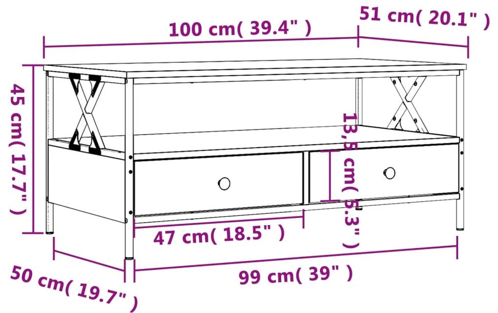 Tavolino Salotto Rovere Marrone 100x51x45cm Legno Multistrato