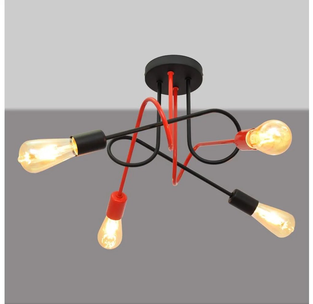 Lampadario a plafone OXFORD 4xE27/15W/230V nero/rosso