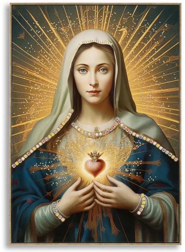 Dipinto Su Tela Laccato Madonna -B- Con Cornice 72X4X102