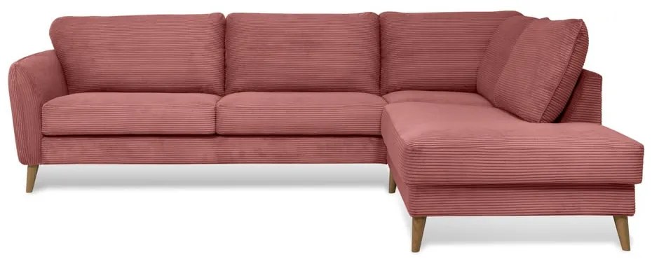 Divano angolare in velluto a coste rosa (angolo destro) Paris - Scandic