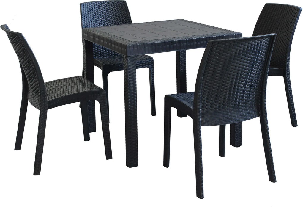 CALIGOLA - set tavolo in resina effetto rattan cm 80 x 80 x 74 h con 4 sedie Alma