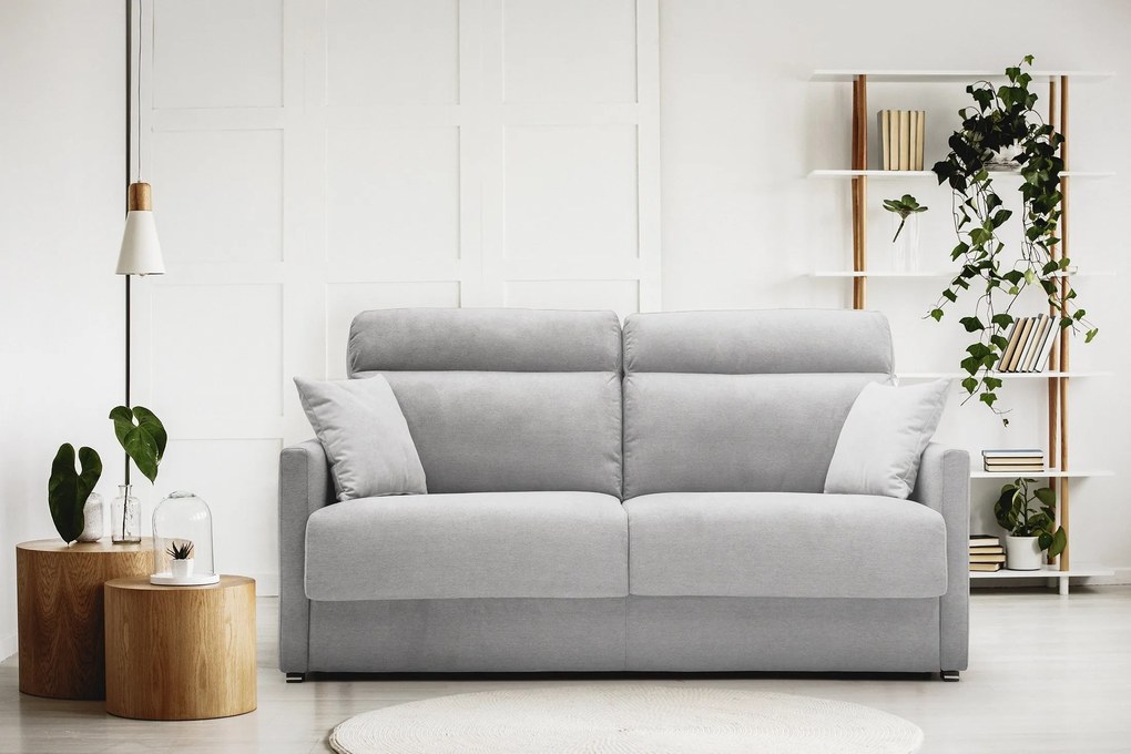Margot Divano letto matrimoniale con schienale morbido alto in tessuto T02 grigio chiaro