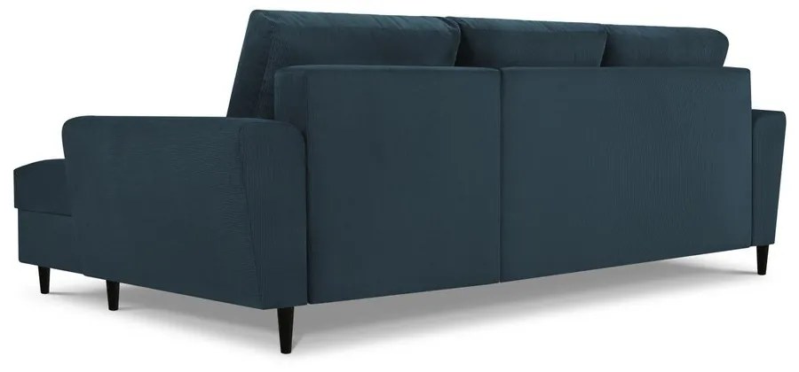 Divano angolare blu scuro allungabile e con contenitore (con penisola a destra/con chaise lounge) con rivestimento in velluto a coste Kyoto – Cosmopolitan Design