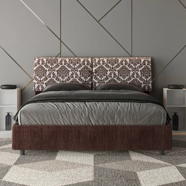 Letto contenitore imbottito 160x210 tessuto Agata 4 bordeaux Mados