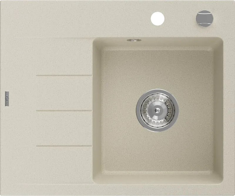 Mexen Ben lavello in granito 1 vasca con sgocciolatoio destro 600 x 500 mm, beige, sifone cromato - 6523605000-69