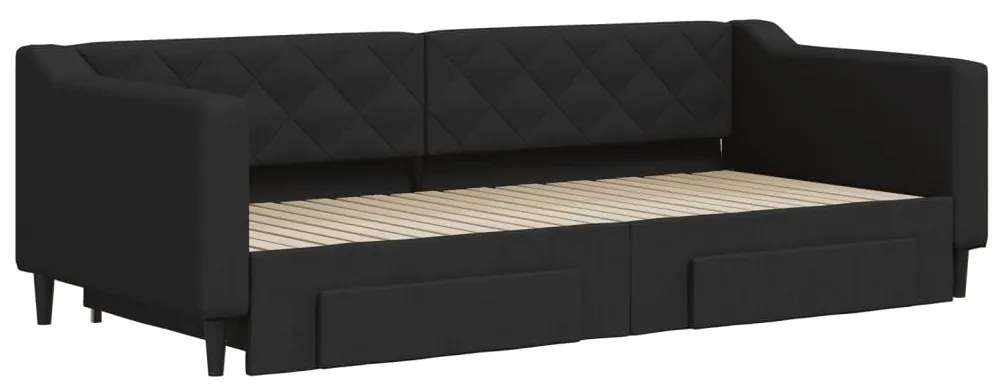 Divano letto estraibile con cassetti nero 90x200 cm in tessuto