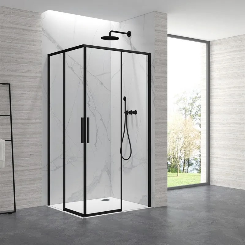 Kamalu - Cabina doccia 80x80cm angolare porte scorrevoli finitura nera | KLA1000N