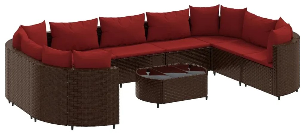 Set divani da giardino 10pz con cuscini in polyrattan marrone