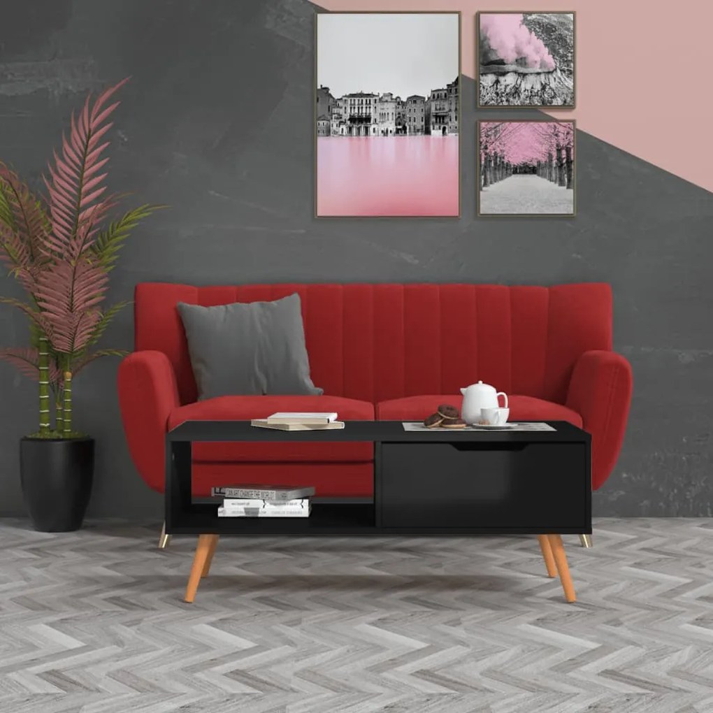 Tavolino Salotto Nero Lucido 100x49,5x43 Cm Legno Multistrato /