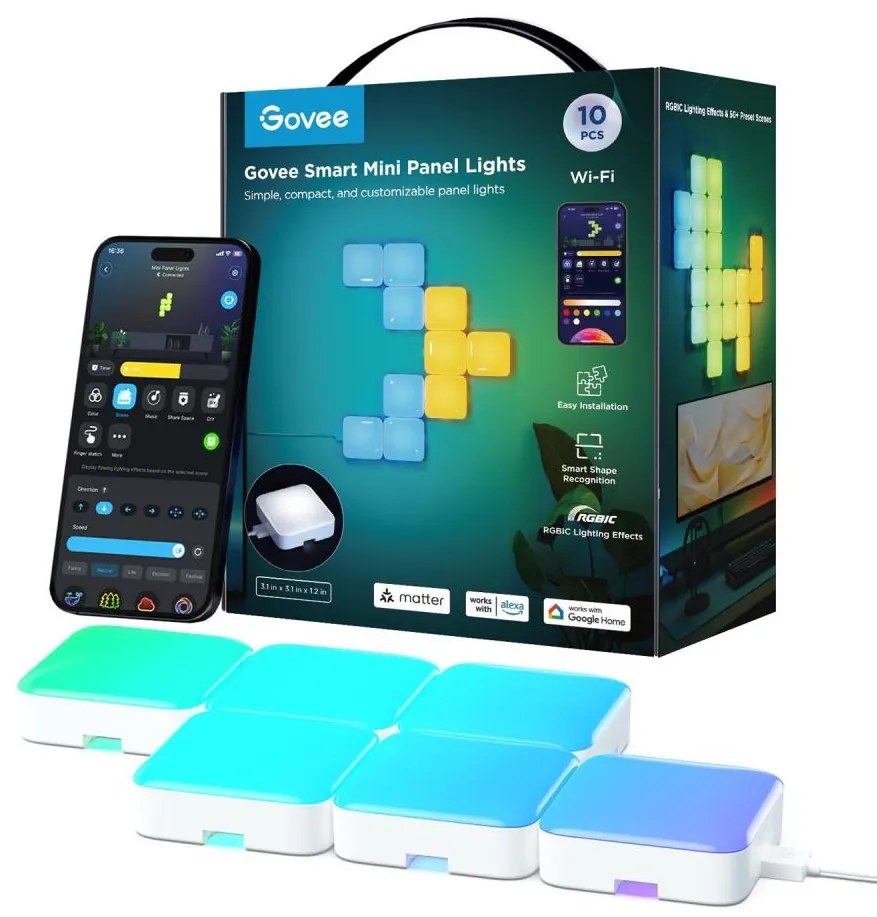 Govee - 10 pannelli mini RGBIC smart Wi-Fi