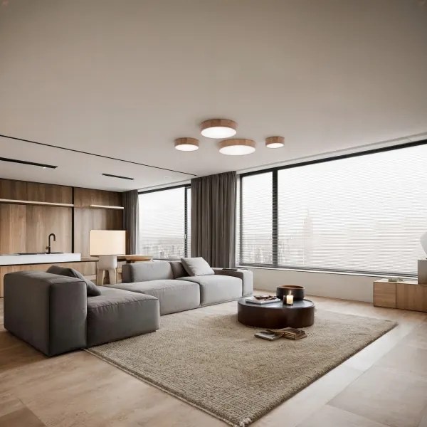 Plafoniera con sensore CLEO 4xE27/24W/230V, Ø 47,5 cm, finitura rovere