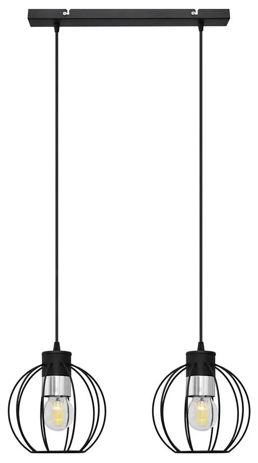 Lampadario a sospensione con filo STARLIGHT 2xE27/15W/230V nero/argento