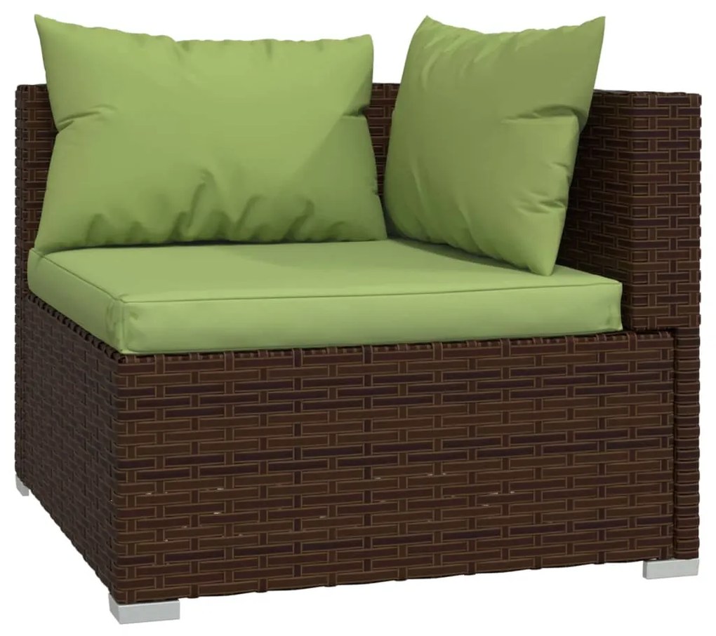 Set divani da giardino 4 pz con cuscini in polyrattan marrone