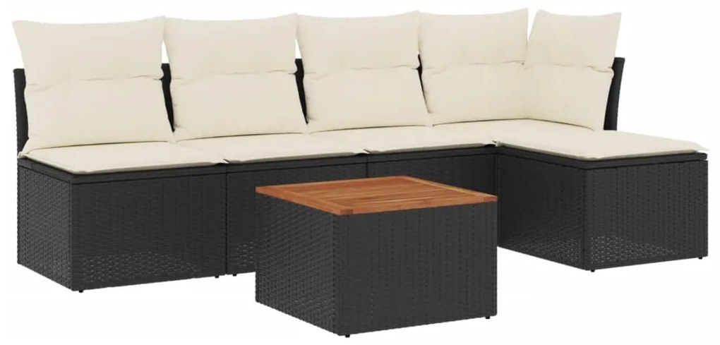 Set divano da giardino 6 pz con cuscini nero in polyrattan