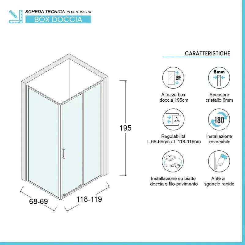 Box doccia angolare 70x120 cm Icon fisso + scorrevole con vetro trasparente