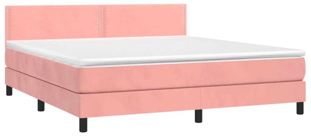 Letto a molle con materasso e led rosa 160x200 cm in velluto