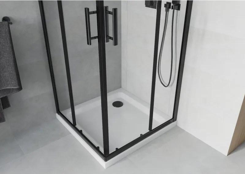 Mexen Rio cabina doccia quadrata 90 x 90 cm, trasparente, nera + piatto Flat, bianco - 860-090-090-70-00-4010B