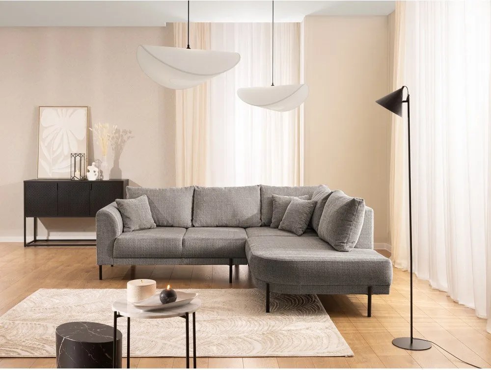 Divano angolare grigio tortora (con penisola a destra/a L) con rivestimento in ciniglia Mauris – Ropez