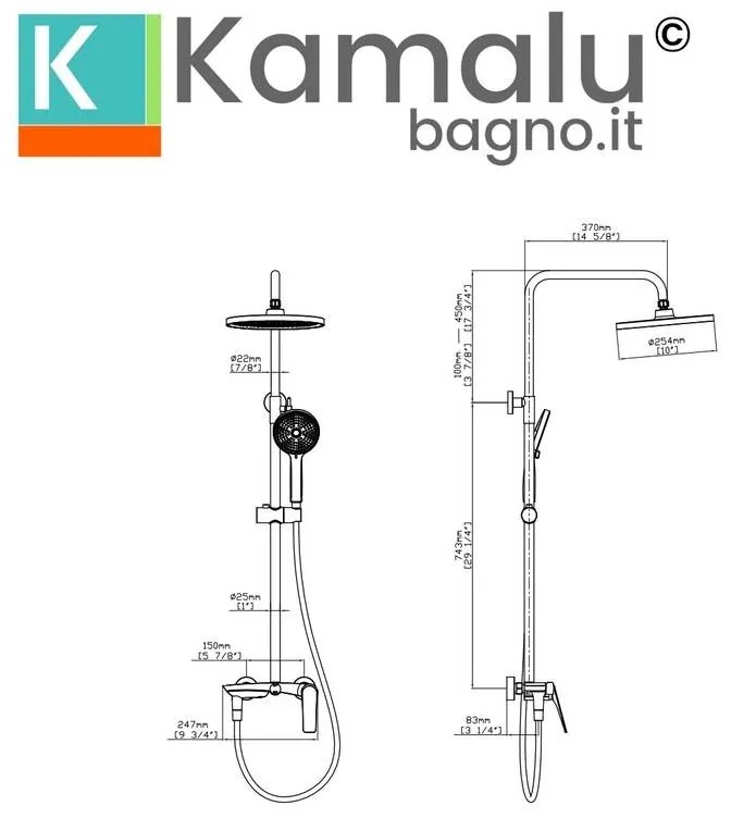 Kamalu - colonna doccia fissa in acciaio inox finitura gun metal | kam-l gun metal