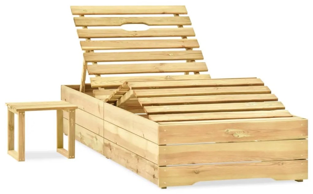 Lettino Prendisole E Tavolino İn Legno Di Pino Impregnato /