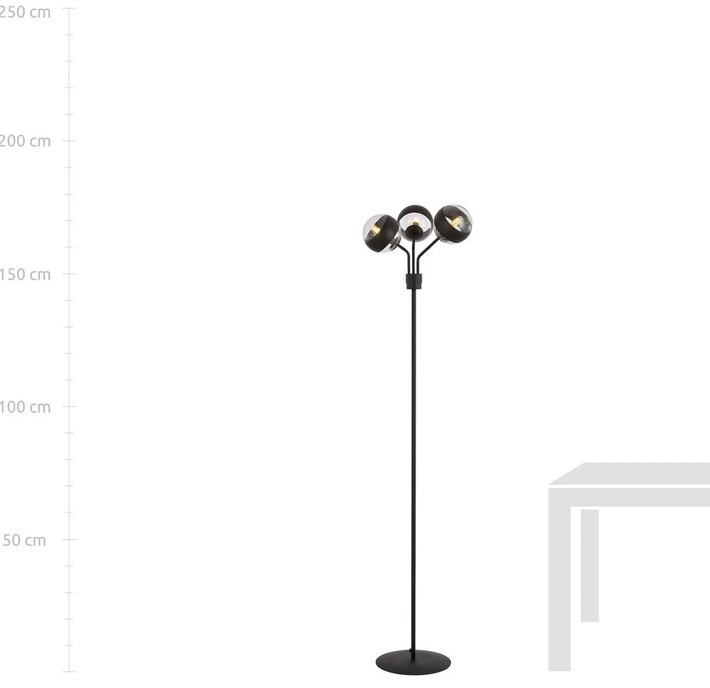 Piantana Moderno Orione Acciaio Nero Trasparente 3 Luci E14 Ip20