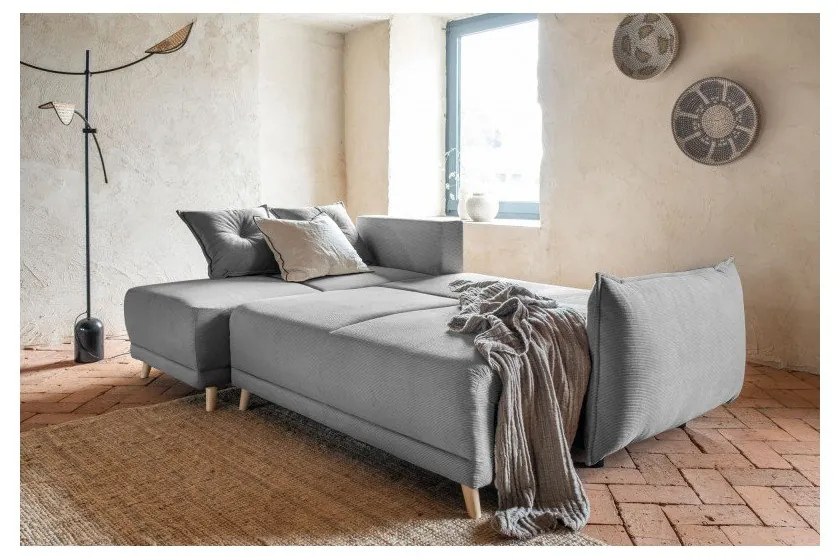 Divano letto angolare in velluto a coste grigio (variabile) Lazy Lukka - Miuform