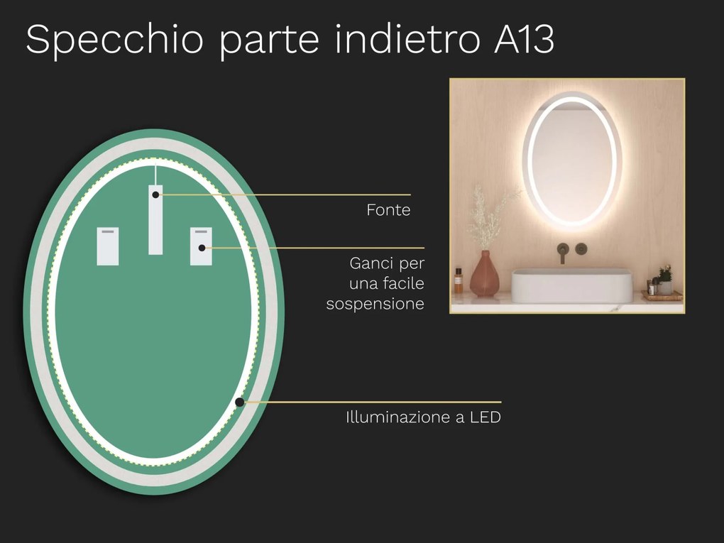 Specchio ovale con illuminazione a LED A13 50x70