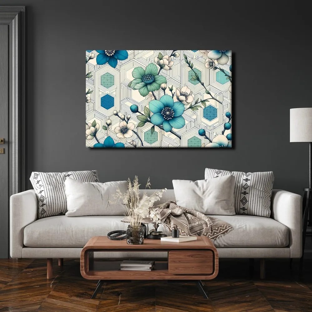 Quadro su tela – Fiori eleganti su sfondo geometrico