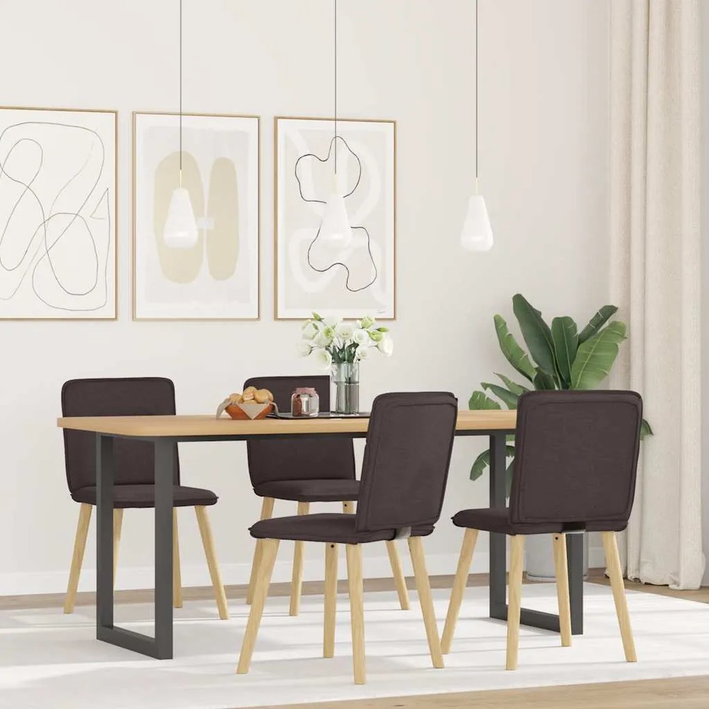 Sedie Da Pranzo 4 Pz Marrone Scuro İn Tessuto /