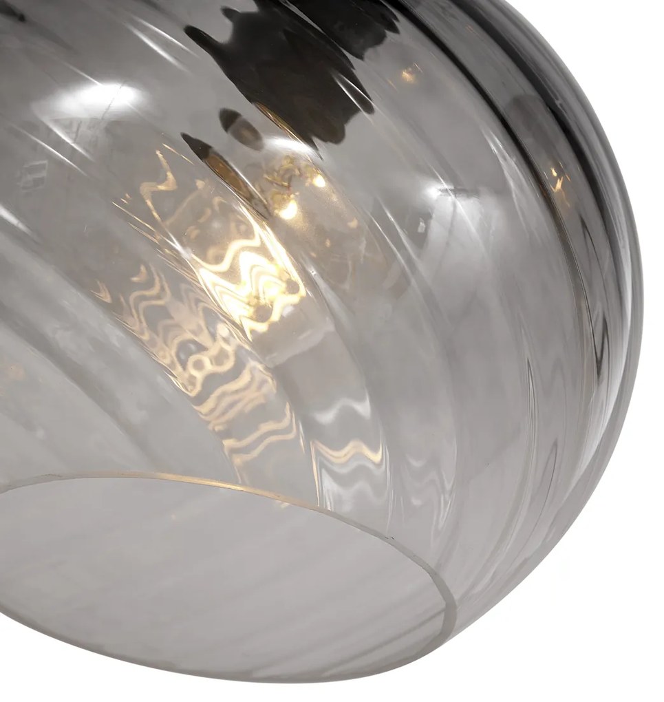Lampada a sospensione Art Déco nera con vetro fumé rettangolare 4 luci - Bao