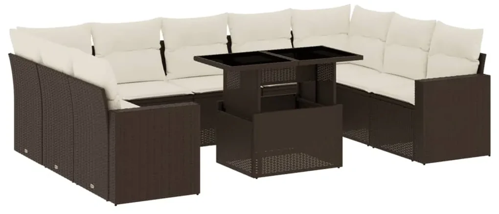 Set divani da giardino 10pz con cuscini in polyrattan marrone