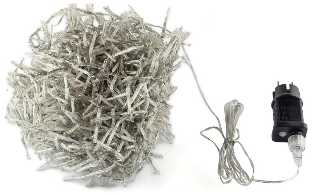 Catenaria Natalizia LED 18.3m 8 GIOCHI DI LUCE Cavo TRASPARENTE IP44 Colore Bianco Caldo 2200 - 2300 °K